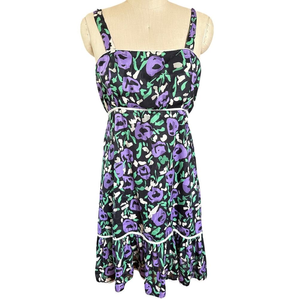 Foxiedox Monet Floral Short Sun Dress in Purple Floral Size Large Party Garden